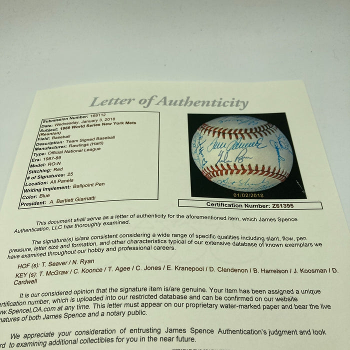 1969 New York Mets WS Champs Team Signed Baseball Tom Seaver Nolan Ryan JSA COA