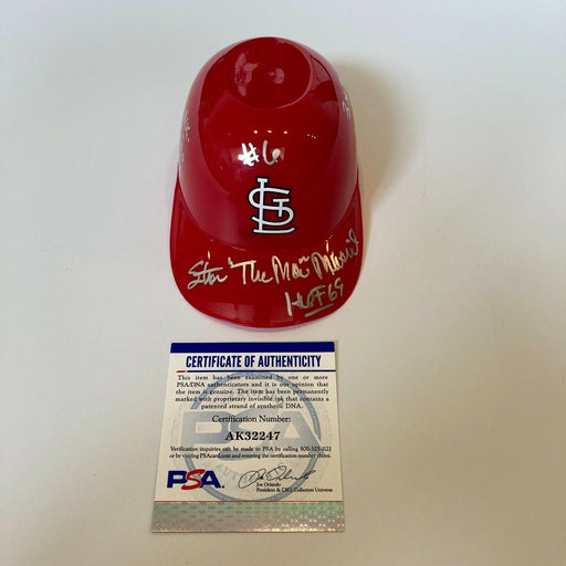 Stan Musial Signed Heavily Inscribed STATS St. Louis Cardinals Mini Helmet PSA