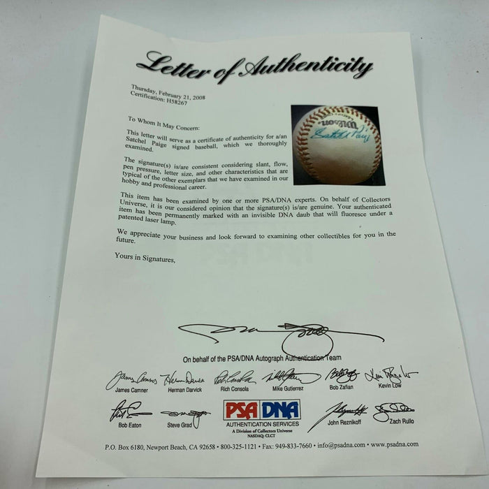 Beautiful Satchel Paige Single Signed Official Negro League Baseball PSA DNA COA