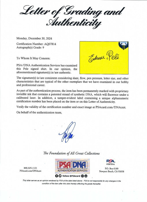 Pele Full Name "Edson" Signed CBD Brazil World Cup Jersey PSA DNA Graded 9 MINT