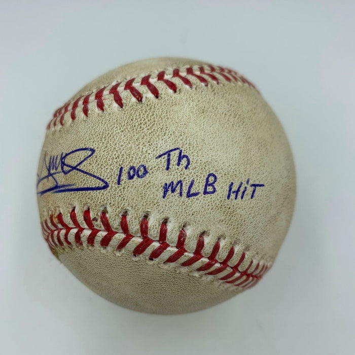 RARE Miguel Sano Signed 100th Career Hit Game Used Baseball MLB Authenticated