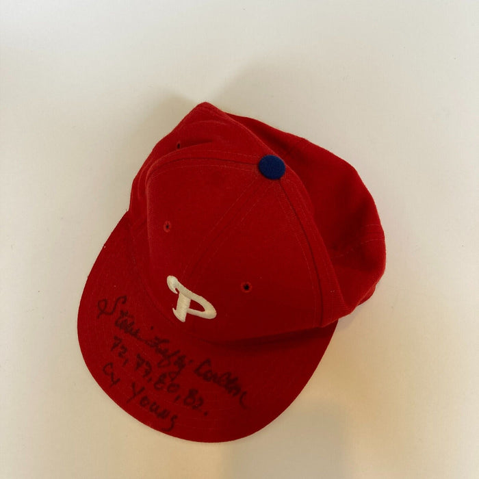 Steve Lefty Carlton Cy Young 72 77 80 82 Signed Philadelphia Phillies Hat JSA