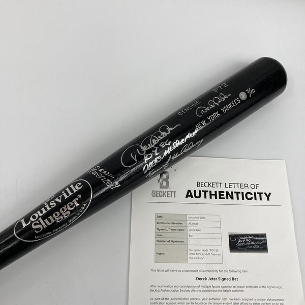 Derek Jeter "1996 ROY, 2000 All Star MVP Team Of The Century" Signed Bat Beckett