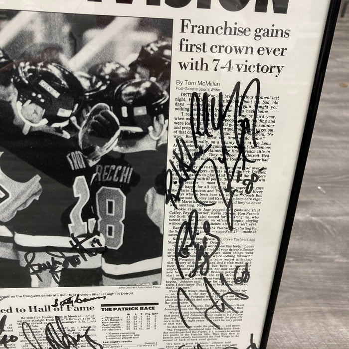 1990-91 Stanley Cup Champion Pittsburgh Penguins Team Signed Newspaper Photo JSA