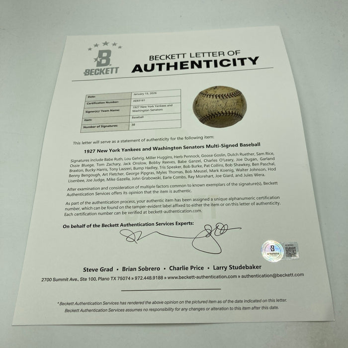 1927 New York Yankees WS Champs Team Signed Baseball Babe Ruth & Lou Gehrig PSA