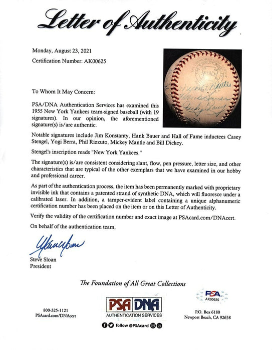 Beautiful 1955 New York Yankees American League Champs Team Signed Baseball JSA