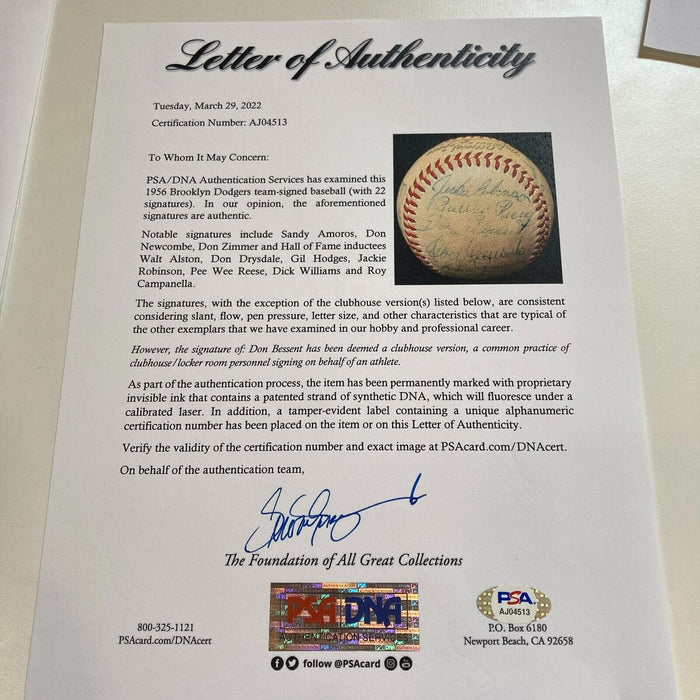 Jackie Robinson Roy Campanella 1956 Brooklyn Dodgers Team Signed Baseball PSA