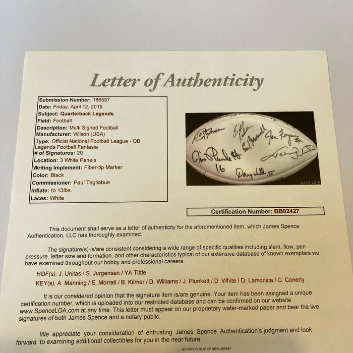 Quarterback Legends Multi Signed Football Johnny Unitas Sonny Jurgensen JSA COA