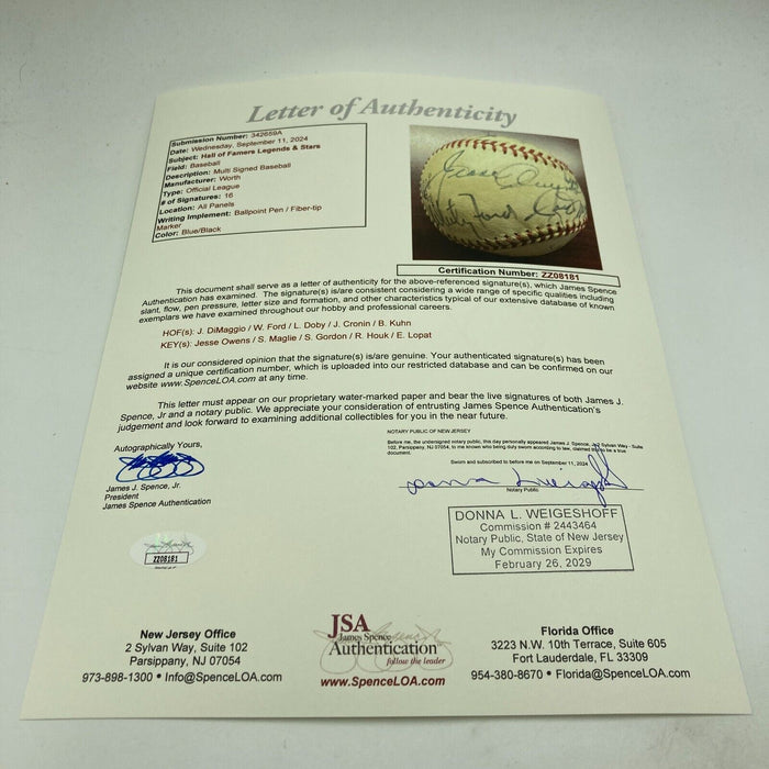 Rare Jesse Owens & Joe DiMaggio HOF Multi Signed Baseball JSA COA