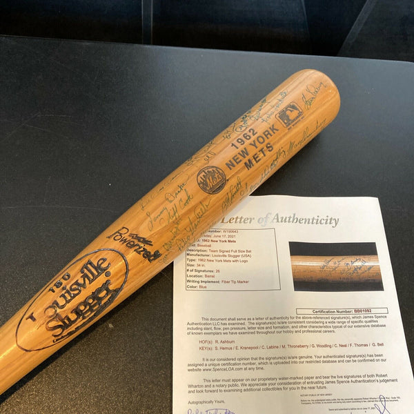 1962 New York Mets Inaugural Season Team Signed Bat 26 Sigs With JSA COA