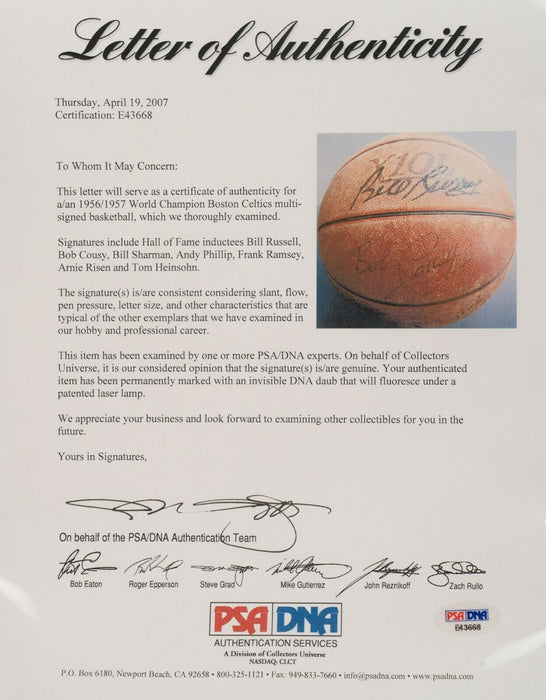 1956-1957 Boston Celtics NBA Champs Team Signed Basketball Bill Russell PSA DNA