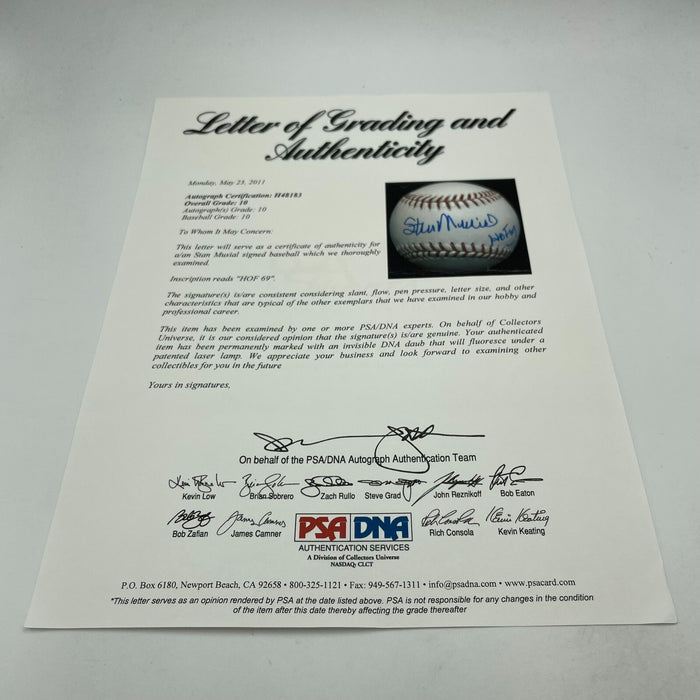 Stan Musial HOF 1969 Signed MLB Baseball PSA DNA Graded GEM MINT 10