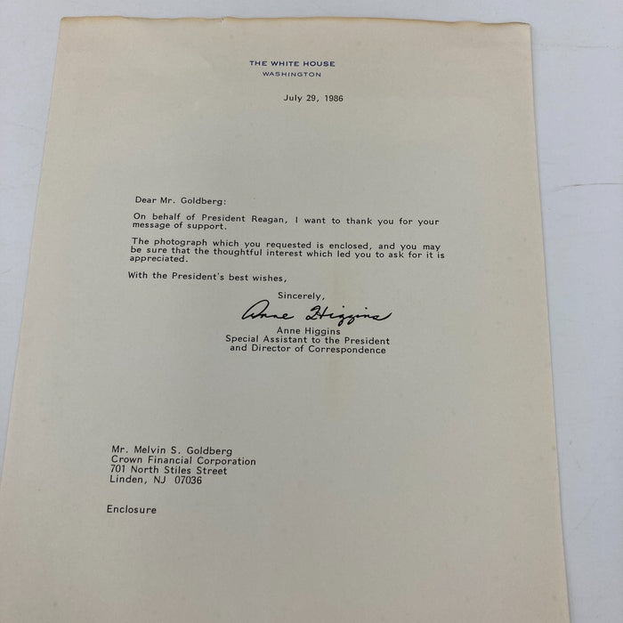 President Ronald Reagan Signed Autograph 8x10 White house Photo With Letter