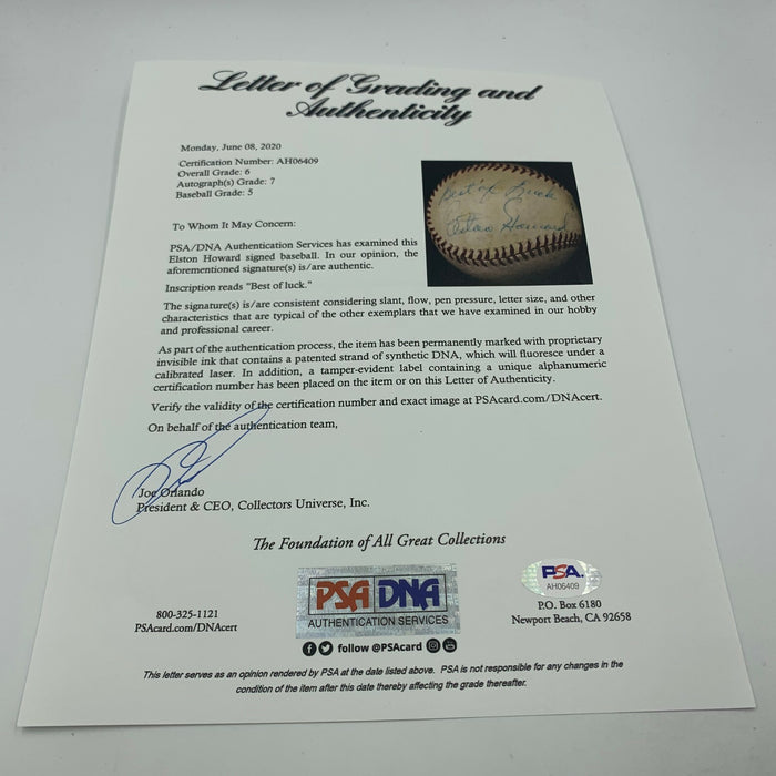 Beautiful Elston Howard Single Signed Official American League Baseball PSA DNA