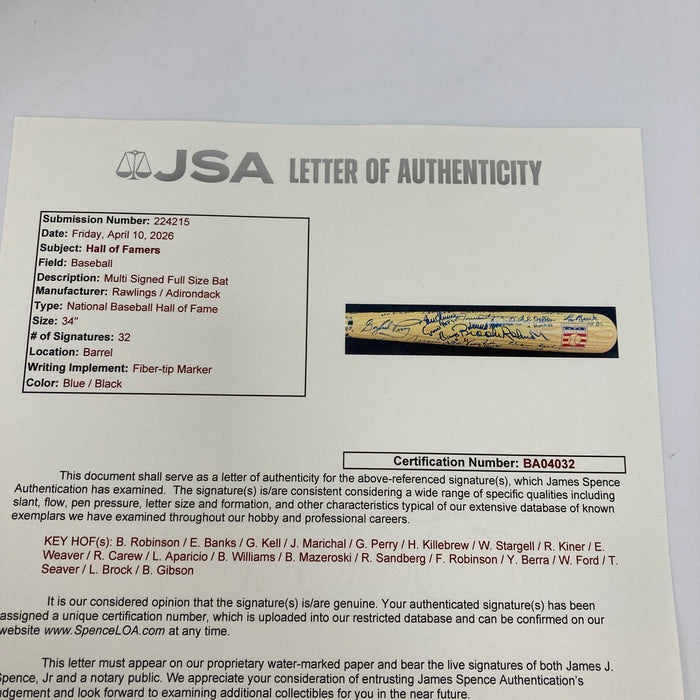 Beautiful Hall Of Fame Multi Signed Cooperstown Baseball Bat W/Inscriptions JSA