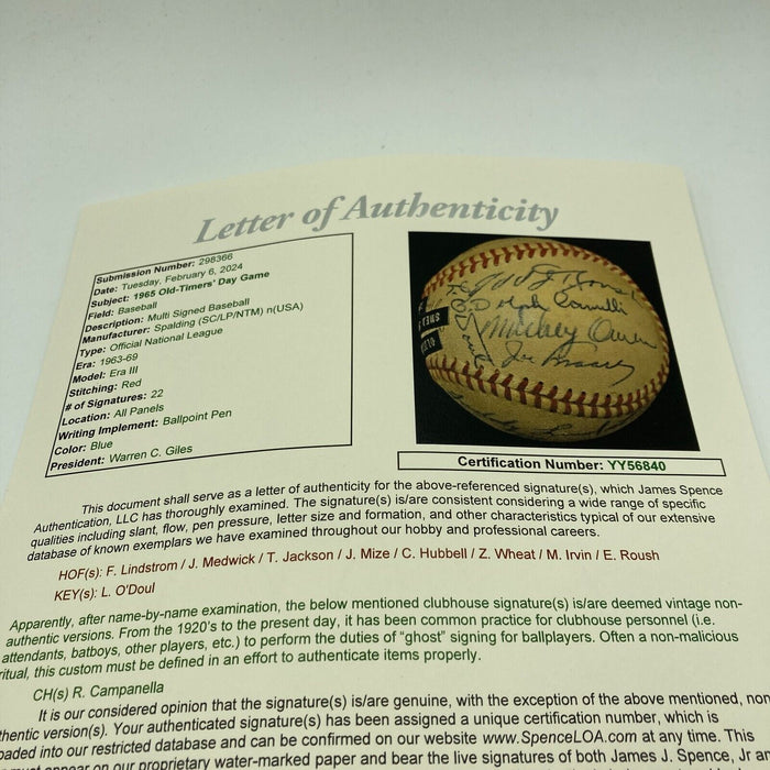 Zack Wheat Freddie Lindstrom Joe Medwick New York Legends Signed Baseball JSA