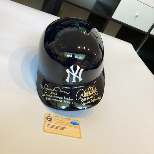 Derek Jeter Yankees Captain 3,000 Hits & Mariano Rivera Signed Helmet Steiner