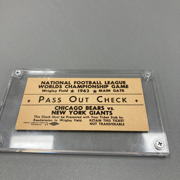 1963 NFL CHAMPIONSHIP FOOTBALL TICKET STUB BEARS GIANTS WRIGLEY FIELD PASS OUT