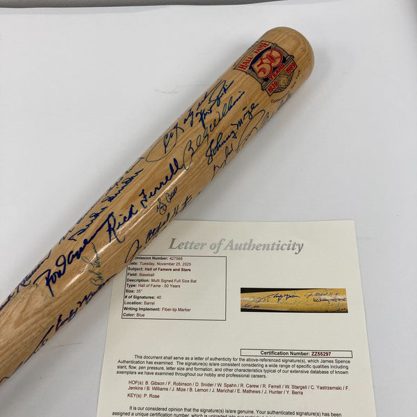 Hall Of Fame Multi Signed Cooperstown Baseball Bat 40 Sigs Willie Mays JSA COA