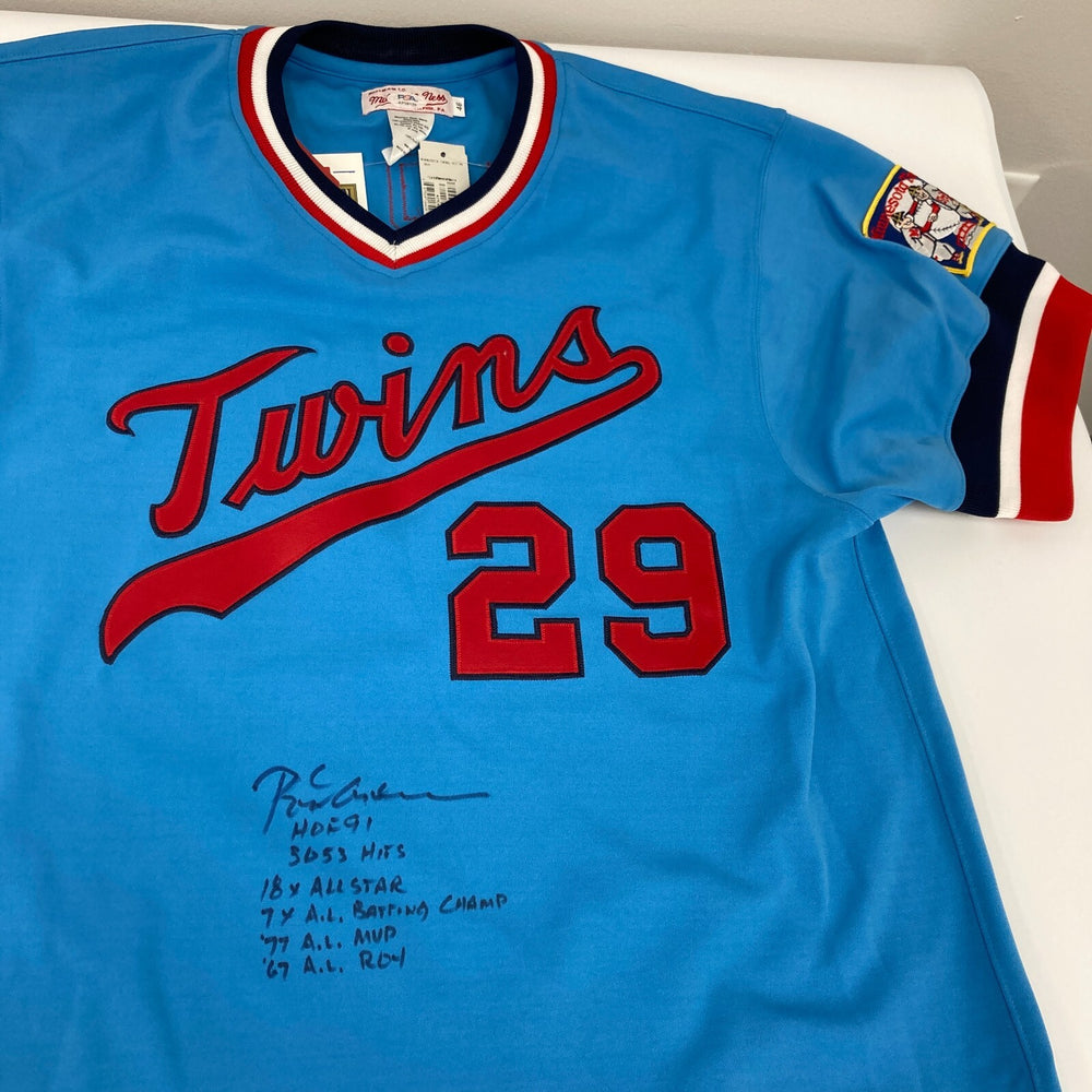 Rod Carew Signed Inscribed STATS Minnesota Twins Mitchell & Ness Jersey PSA DNA