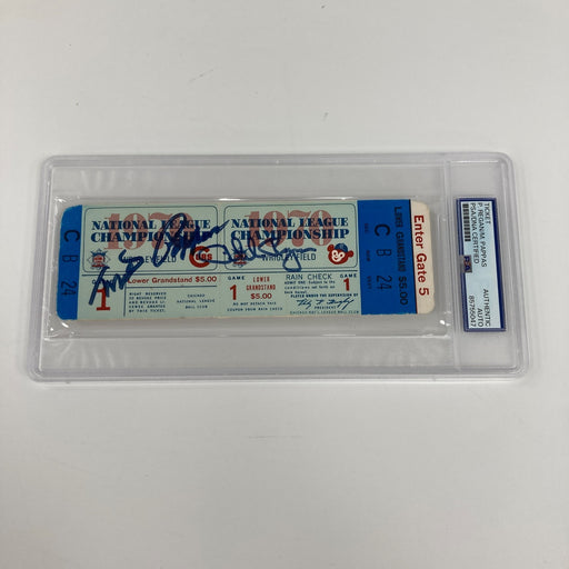 Phil Regan Milt Pappas Signed 1970 NLCS Chicago Cubs Full Ticket PSA DNA