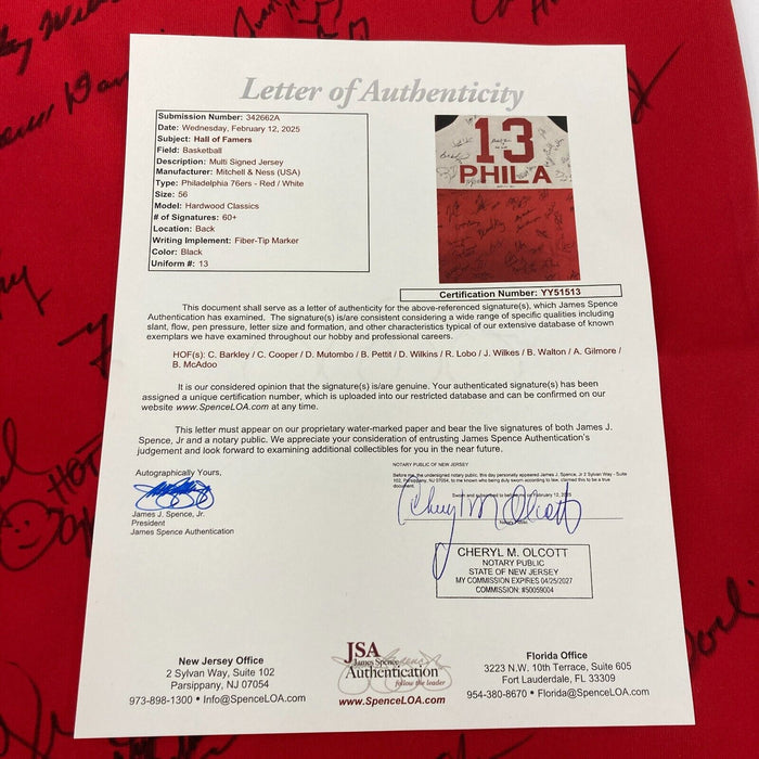 Incredible NBA Hall Of Fame Multi Signed Jersey With 64 Signatures JSA COA
