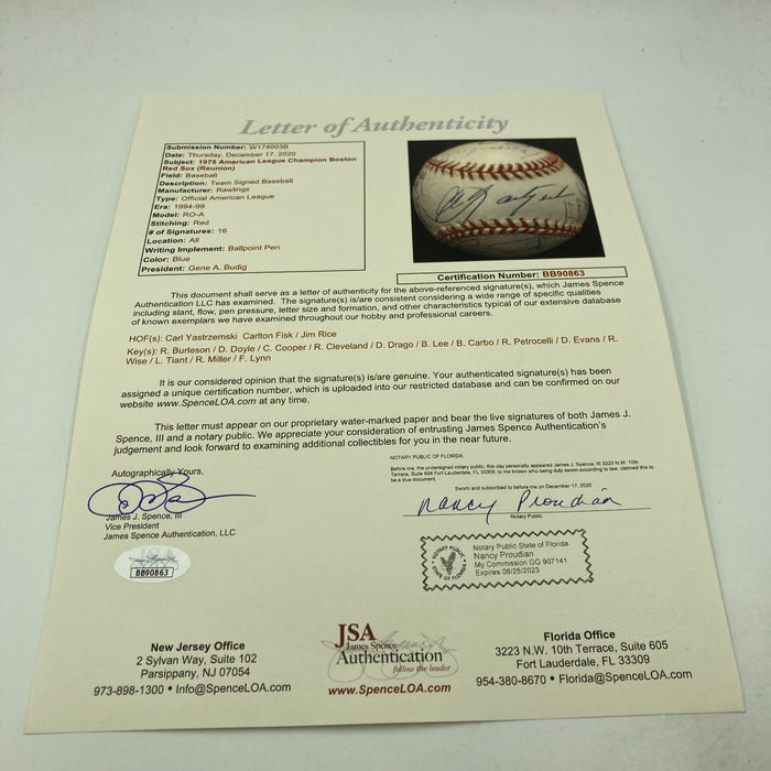 1975 Boston Red Sox AL Champs Team Signed Major League Baseball JSA COA