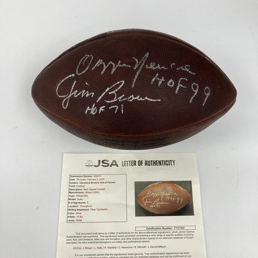 Jim Brown Leroy Kelly Paul Warfield Cleveland Browns HOF Signed Football JSA COA