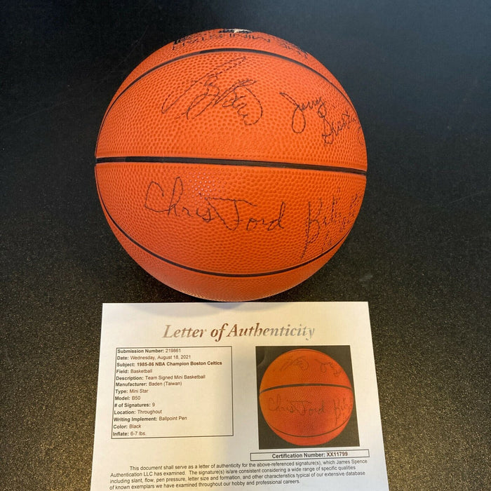 1985-86 Boston Celtics NBA Champs Team Signed Mini Basketball Larry Bird JSA COA