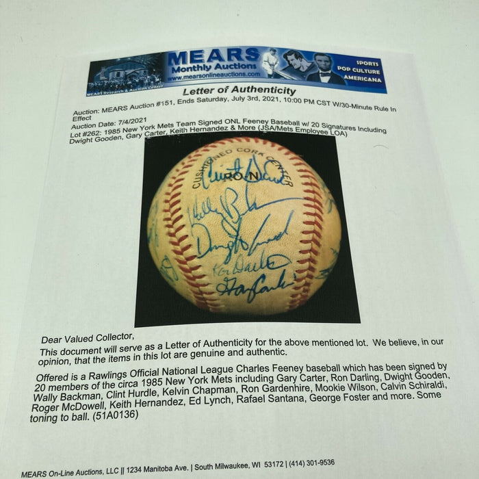 1985 New York Mets Team Signed National League Baseball Gary Carter JSA COA