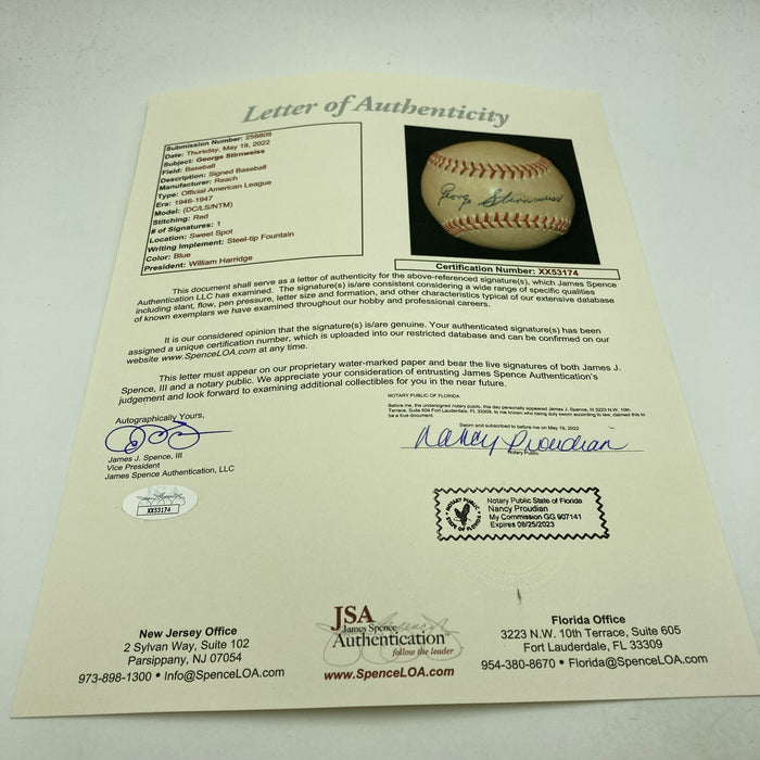 George Snuffy Stirnweiss Single Signed Baseball JSA COA The Only One Known
