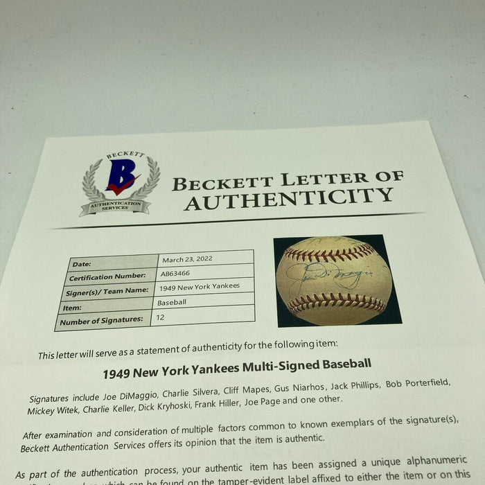 1949 New York Yankees World Series Champs Team Signed Baseball Beckett COA