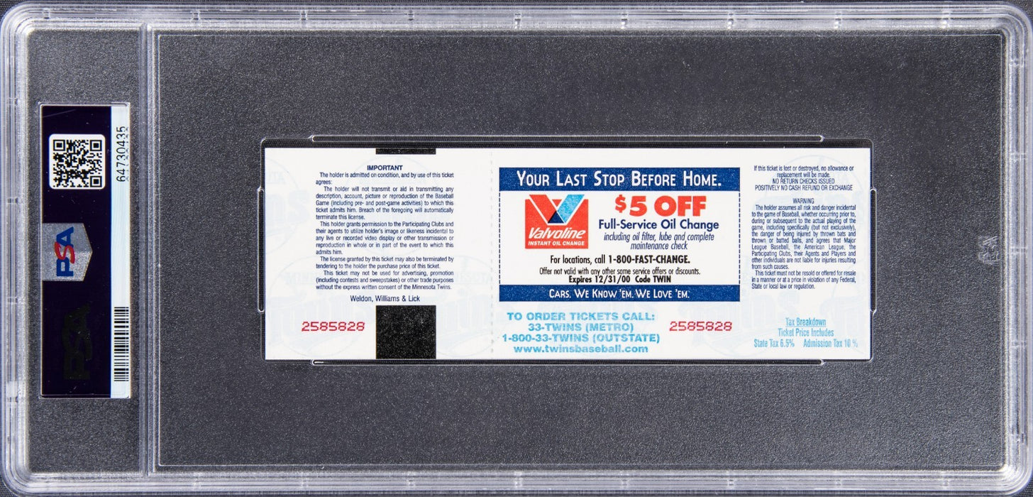 Cal Ripken Jr. 3,000th Career Hit Signed Full Ticket April 15, 2000 PSA 7