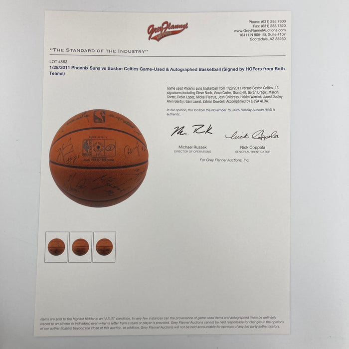 2011 Phoenix Suns VS Boston Celtics Team Signed Game Used Basketball JSA COA
