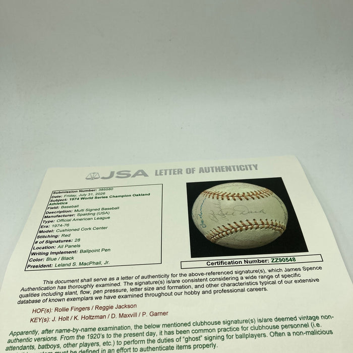 1974 Oakland A’s World Series Champs Team Signed Baseball JSA COA
