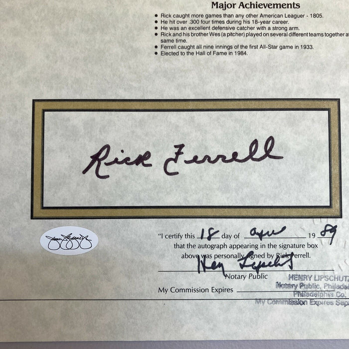 Lot Of (20) Rick Ferrell Signed Autographed Stat Sheets Baseball Hall Of Fame