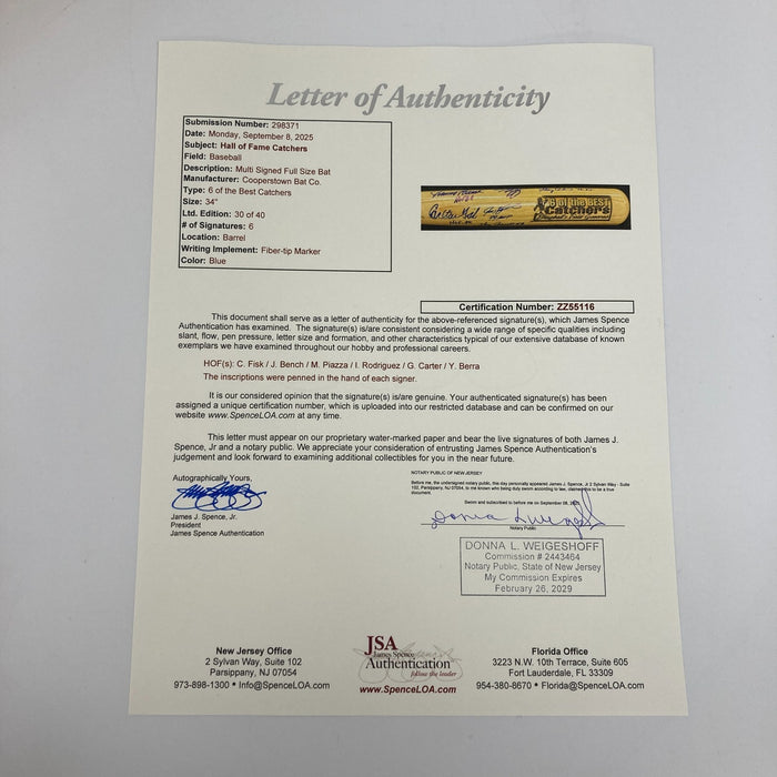 Greatest Catchers Signed Bat Yogi Berra Johnny Bench Carter Rodriguez Piazza JSA