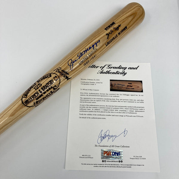 Beautiful Joe Dimaggio Signed Game Model Baseball Bat PSA DNA Graded MINT 9