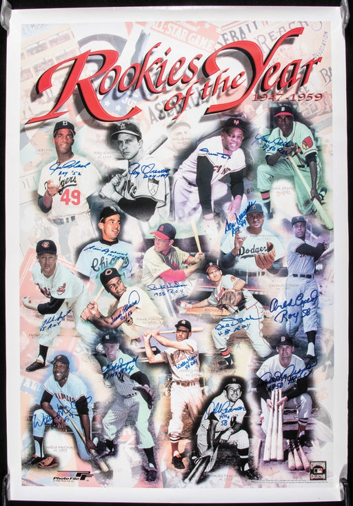 Willie Mays Rookies Of The Year Signed 24x35 Poster Photo JSA COA