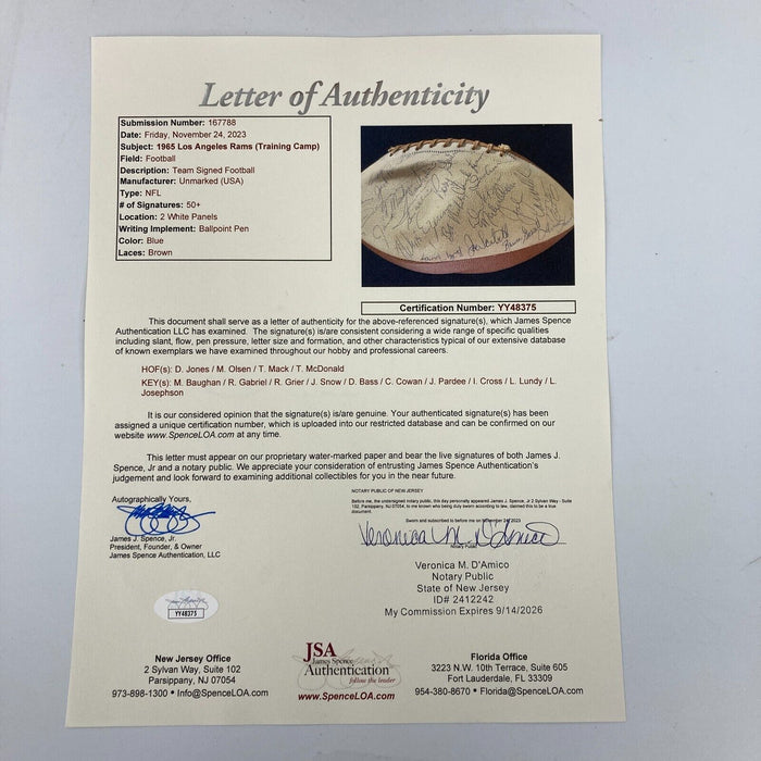 1966 Los Angeles Rams Team Signed Football Fearsome Foursome 57 Sigs JSA COA