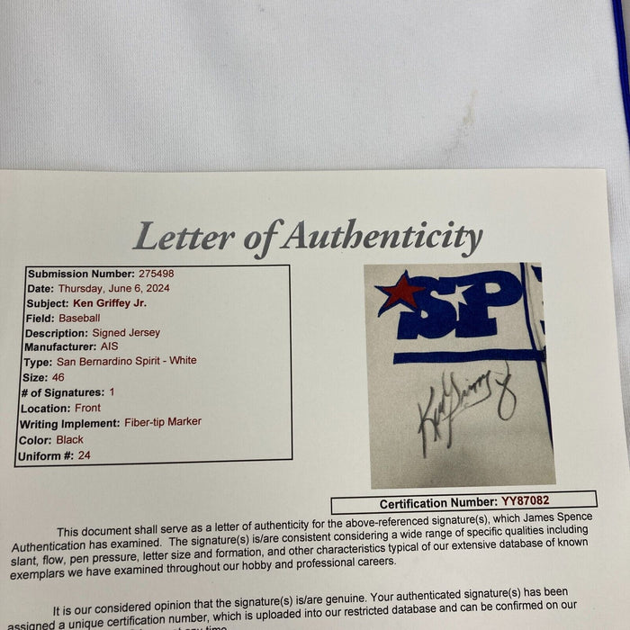 Ken Griffey Jr Signed San Bernardino Spirit Minor League Game Issued Jersey JSA