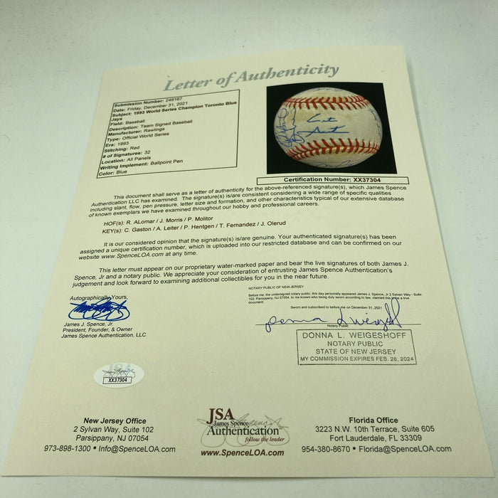 1993 Toronto Blue Jays World Series Champs Team Signed Baseball 32 Sigs JSA COA