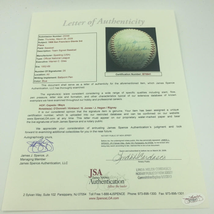 The Finest 1959 San Francisco Giants Team Signed Baseball Willie Mays PSA DNA
