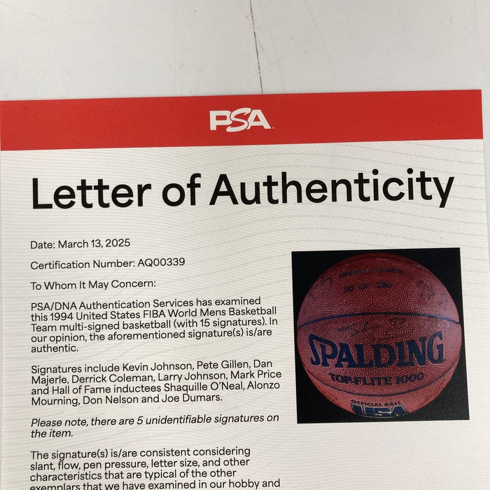 1994 Dream Team II Olympics Team USA Signed Spalding Basketball PSA DNA COA