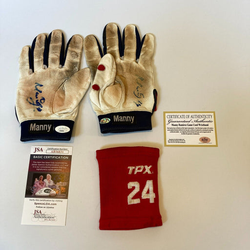 Manny Ramirez Signed 2005 Game Used Batting Gloves (Pair) & Wristband JSA COA