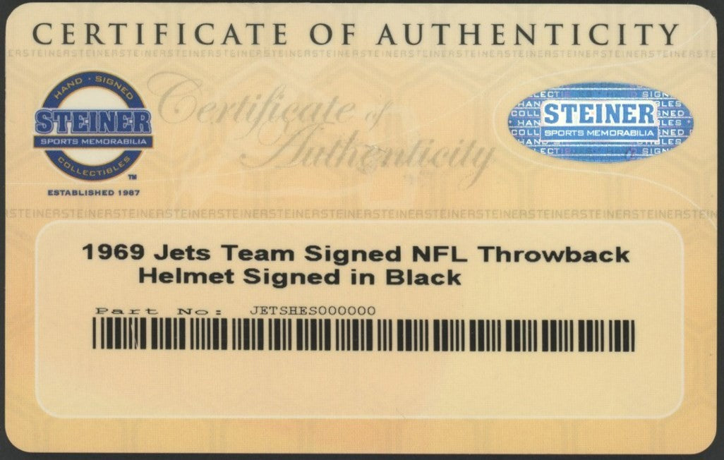 1969 New York Jets Super Bowl Champs Team Signed Authentic Game Helmet Steiner