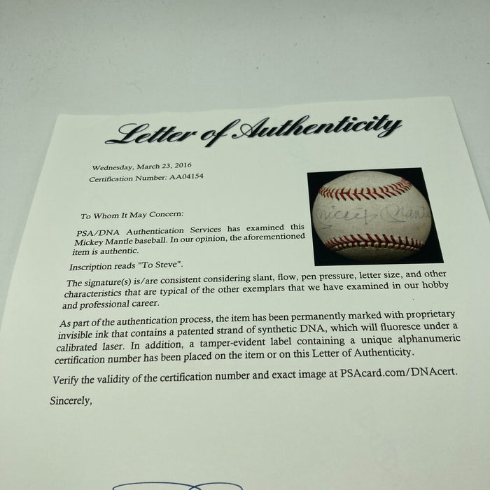 Mickey Mantle Signed Vintage Baseball PSA DNA COA