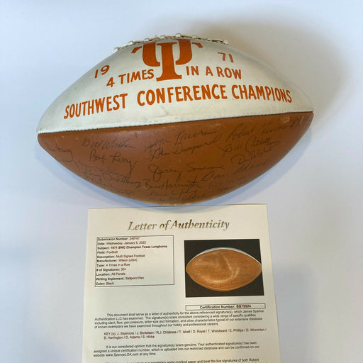 1971 Texas Longhorns SWC Champions Team Signed Football 50+ Sigs JSA COA