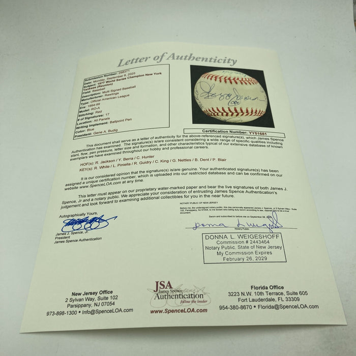 1977 Yankees World Series Champs Team Signed Baseball JSA COA