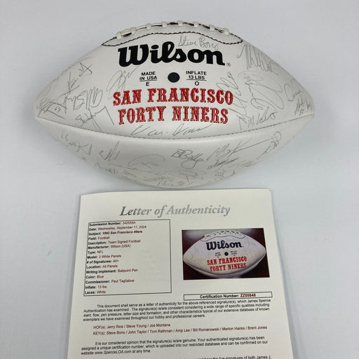 1992 San Francisco 49ers Team Signed Football Joe Montana & Jerry Rice JSA COA